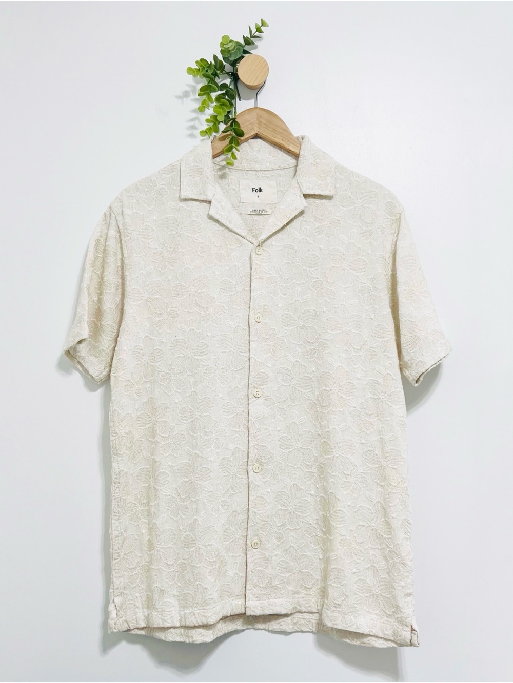 Folk NWT Cody Ivory Linen Blend Embroidered Button Down Shirt - Picture 2 of 11